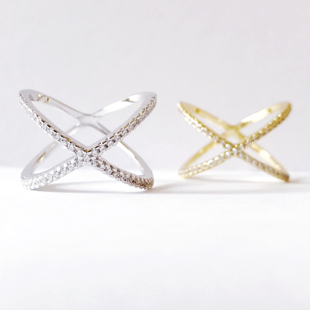 New With Tags X Criss Cross CZ Pave Plated Ring - Picture 5 of 11